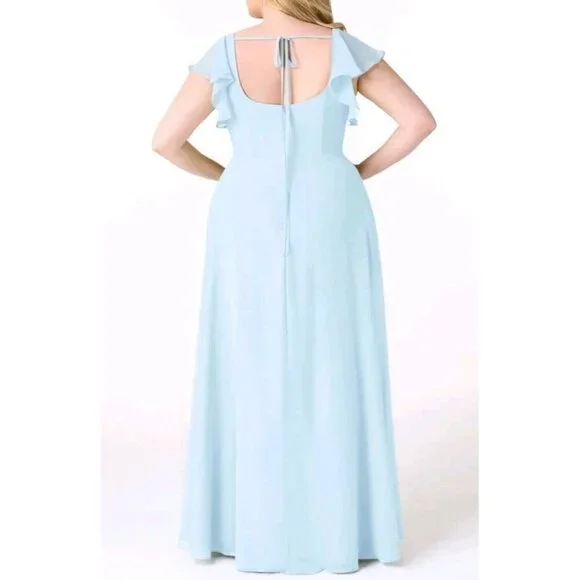Azazie Bondi A Line Chiffon Ruffle Dress Sky Blue Plus Size 22 - Picture 2 of 7